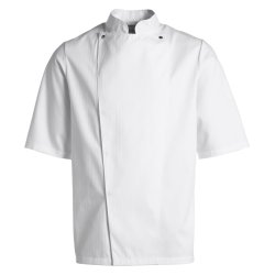 Chef kokkejakke satinstribet, kort �rme, hvid