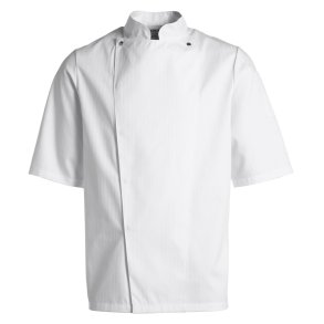 Chef kokkejakke satinstribet, kort rme, hvid