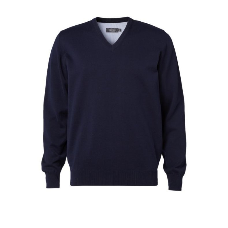 Clipper pullover m/V-hals i 100% bomuld, navy