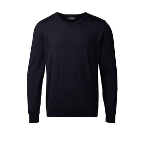 Clipper strik med O-hals, 100% merino uld, navy