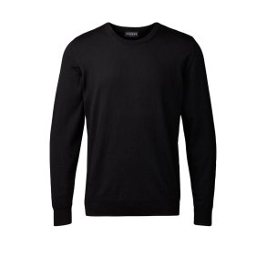 Clipper strik med O-hals, 100% merino uld, sort