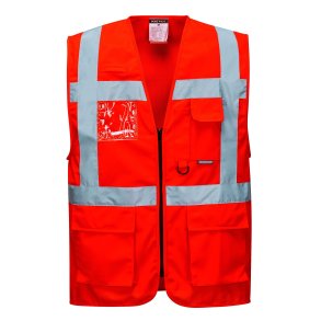 Eksklusiv sikkerhedsvest med lynl�s og lommer, r�d