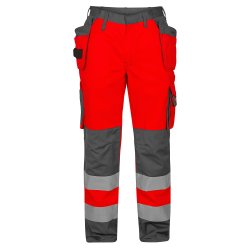 F. Engel Safety arbejdsbukser to farvet med h�ngelommer, klasse 2., r�d/gr�