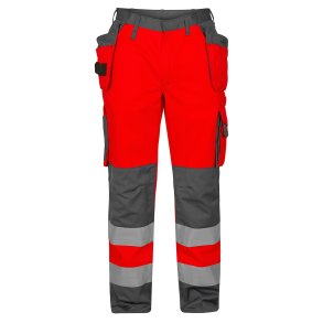 F. Engel Safety arbejdsbukser to farvet med h�ngelommer, klasse 2., r�d/gr�