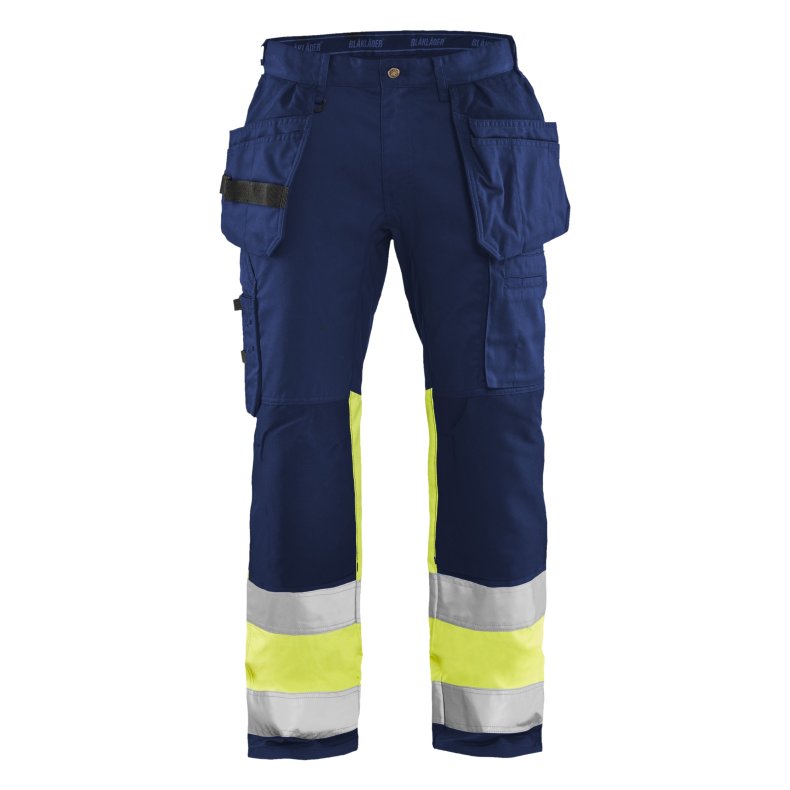 High Vis Bukser med stretch og hngelommer, marine/gul