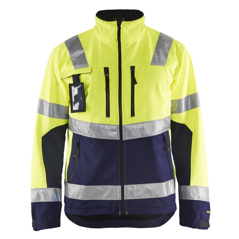 High Vis softshell jakke, vindtt og ndbar, gul/marine