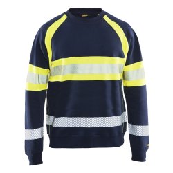 High Vis sweat-shirt med rund hals, marine/gul
