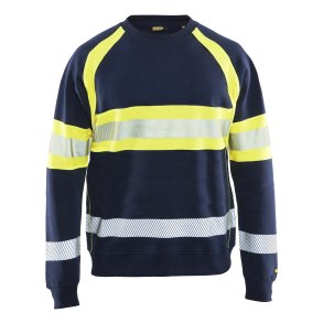High Vis sweat-shirt med rund hals, marine/gul