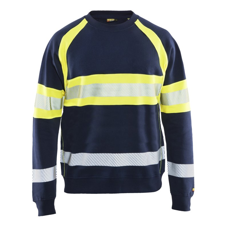 High Vis sweat-shirt med rund hals, marine/gul