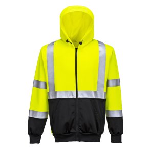Hoodie Hi-Vis med lynl�s og refleks, gul/sort