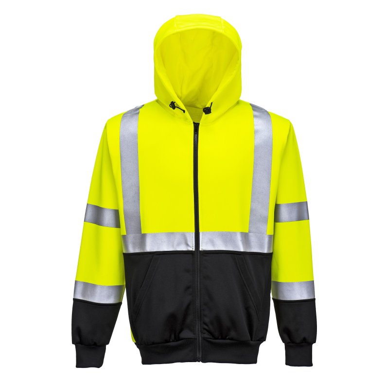 Hoodie Hi-Vis med lynls og refleks, gul/sort