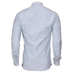 J. Harvest &amp; Frost klassisk stribet oxford 100% bomuld, langt rme, hvid/bl