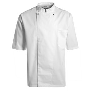 Kokkejakke med kinakrave og korte rmer, unisex, hvid