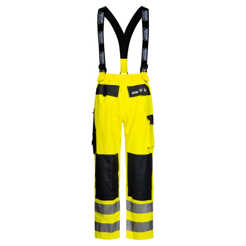 Lyngse Hi-Vis regnbukser med seler PU/PVC, gul/marine