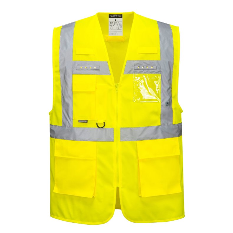 Sikkerhedsvest m/lommer og LED lys, gul