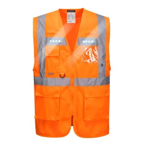 Sikkerhedsvest m/lommer og LED lys, klasse 2, gul
