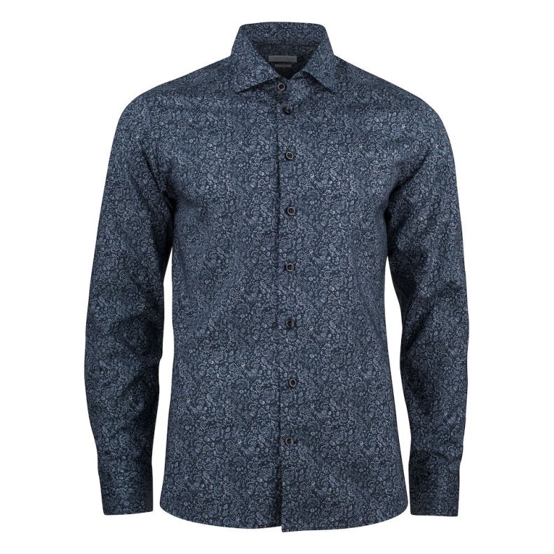 Smart og elegant herreskjorte med printet mnster, slim fit - navy