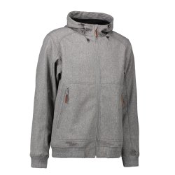 Smart shoftshell jakke med htte og mange detaljer, gr