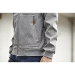 Smart shoftshell jakke med htte og mange detaljer, gr