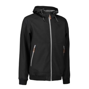 Smart shoftshell jakke med htte og mange detaljer, sort