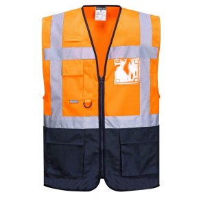 Smart to-farvet sikkerhedsvest med lynl�s og lommer, orange/marine
