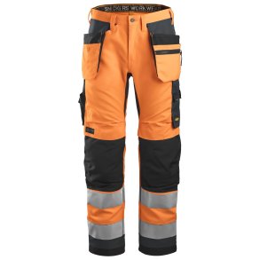 Snickers High-Vis arbejdsbukser m/h�ngelomme og refleks, orange/koks