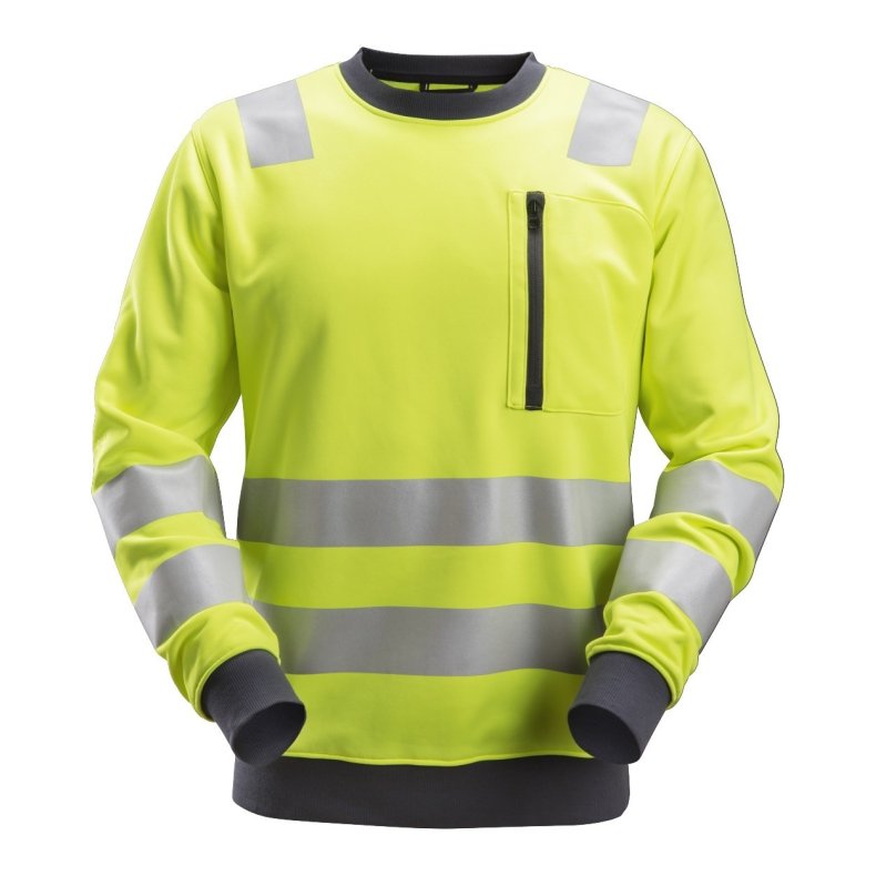 Snickers High-Vis sweat-shirt m/refleks, brystlomme og O-hals, gul