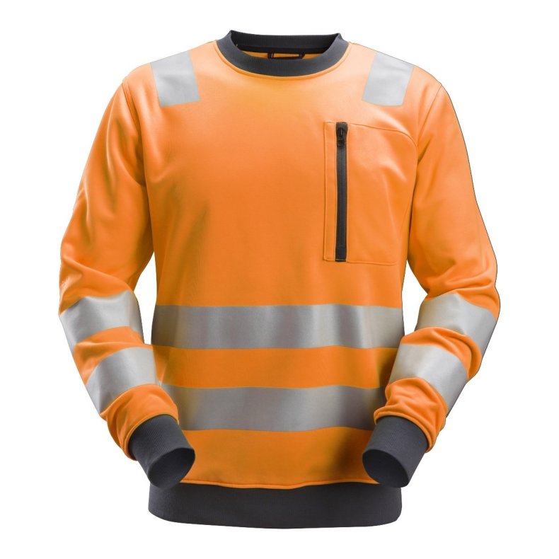 Snickers High-Vis sweat-shirt m/refleks, brystlomme og O-hals, orange