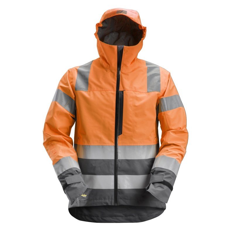 Snickers High-Vis vind-/vandtt skaljakke m/htte, kl. 3., orange/gr